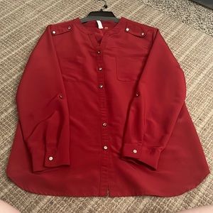 NY Collection, Red Long Sleeve Blouse. Size: Large